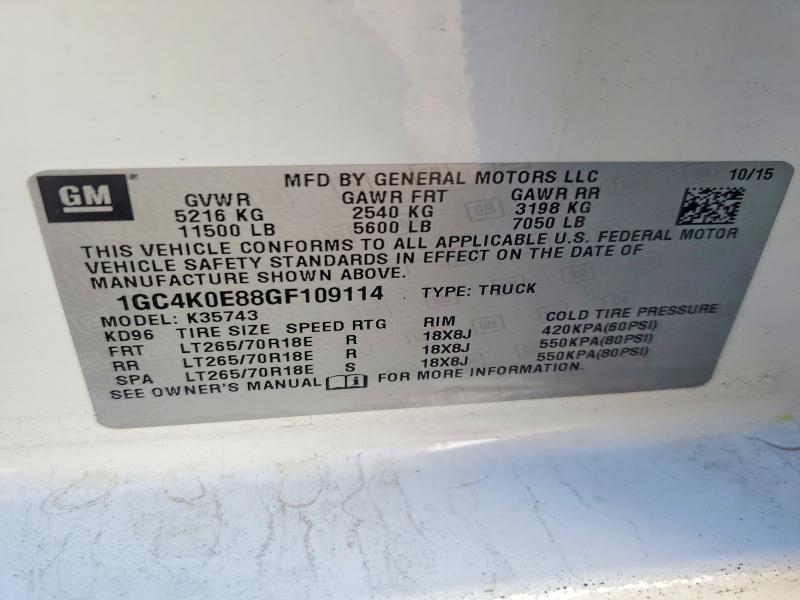 Aukcja sprzedaży 2016 Chevrolet Silverado, vin: 1GC4K0E88GF109114, numer aukcji: 59727276