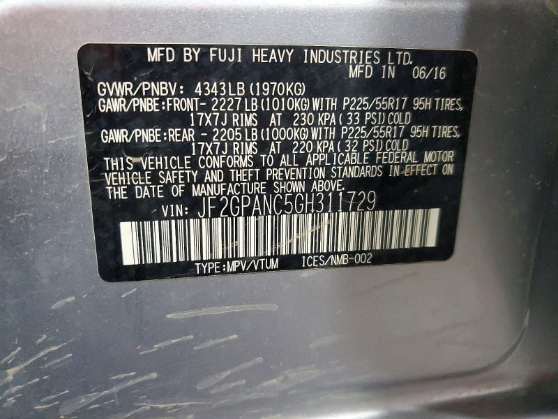 61524446 :رقم المزاد ، JF2GPANC5GH311729 vin ، 2016 Subaru Crosstrek مزاد بيع