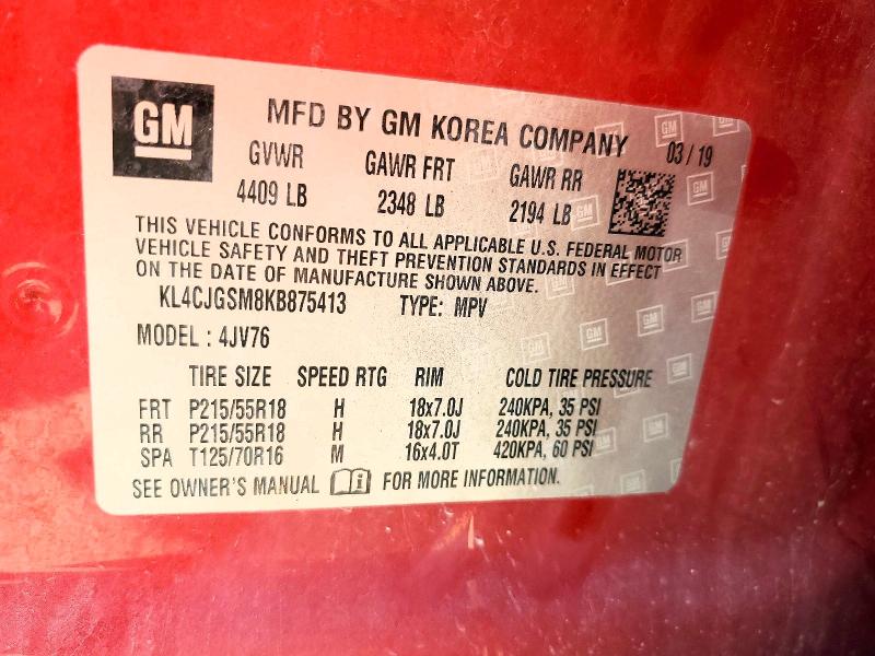 Продажа на аукционе авто 2019 Buick Encore, vin: KL4CJGSM8KB875413, номер лота: 59580846