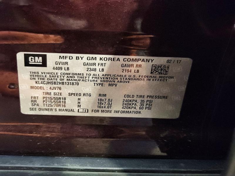 58790256 :رقم المزاد ، KL4CJHSB2HB131870 vin ، 2017 Buick Encore مزاد بيع