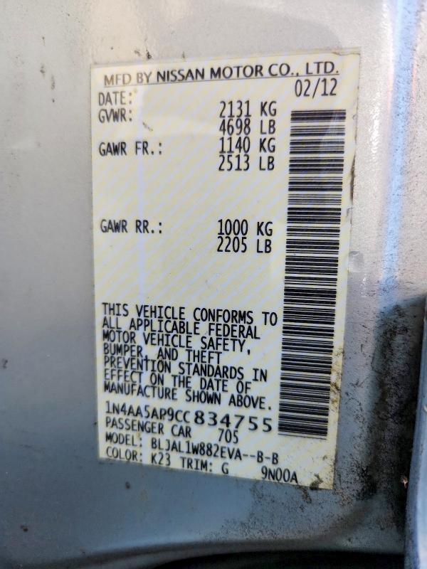 Aukcja sprzedaży 2012 Nissan Maxima, vin: 1N4AA5AP9CC834755, numer aukcji: 63568026