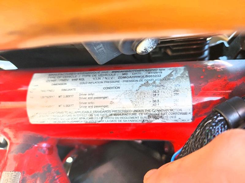 2020 Ducati Diavel მანქანა იყიდება აუქციონზე, vin: ZDMGAHRW3LB003232, აუქციონის ნომერი: 58363506