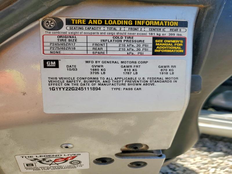 63337136 :رقم المزاد ، 1G1YY22G245111894 vin ، 2004 Chevrolet Corvette مزاد بيع