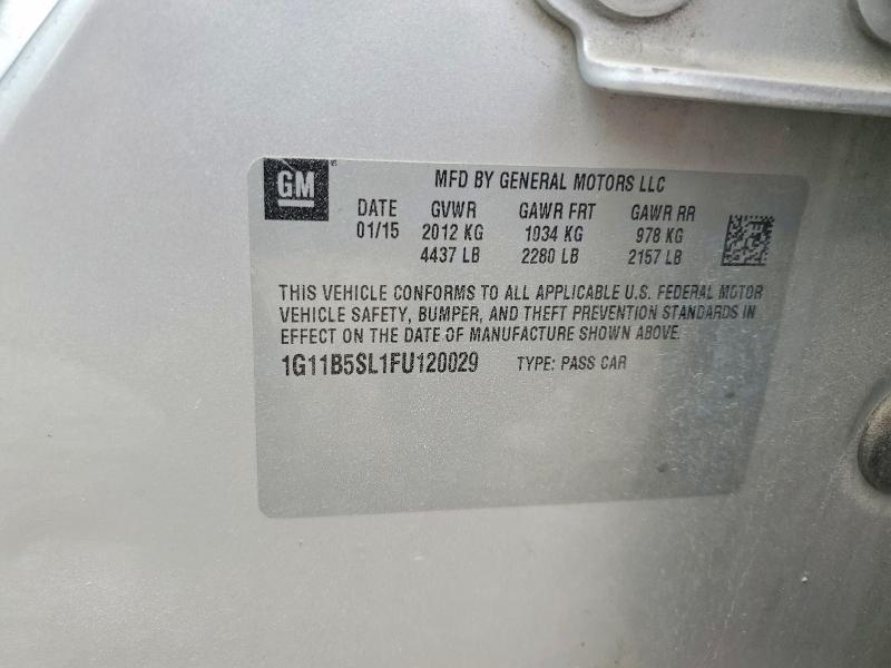 2015 Chevrolet Malibu მანქანა იყიდება აუქციონზე, vin: 1G11B5SL1FU120029, აუქციონის ნომერი: 62426686