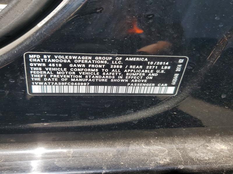 Aukcja sprzedaży 2015 Volkswagen Passat, vin: 1VWAT7A39FC040997, numer aukcji: 62403686