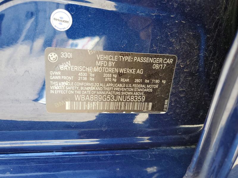 61615896 :رقم المزاد ، WBA8B9G53JNU58359 vin ، 2018 Bmw 330 مزاد بيع