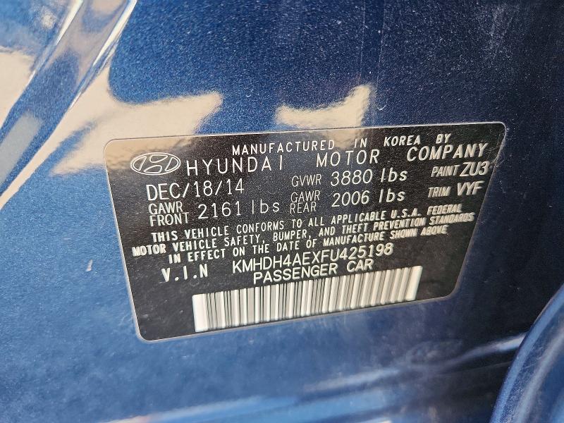 2015 Hyundai Elantra მანქანა იყიდება აუქციონზე, vin: KMHDH4AEXFU425198, აუქციონის ნომერი: 60073686