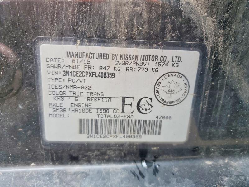 2015 Nissan Versa Note მანქანა იყიდება აუქციონზე, vin: 3N1CE2CPXFL408359, აუქციონის ნომერი: 60620866