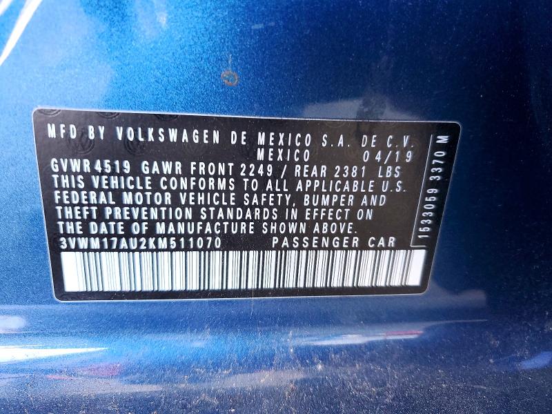 2019 Volkswagen Golf Alltrack მანქანა იყიდება აუქციონზე, vin: 3VWM17AU2KM511070, აუქციონის ნომერი: 61496146