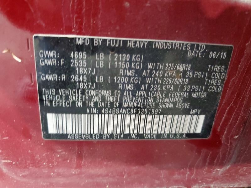 Aukcja sprzedaży 2015 Subaru Outback, vin: 4S4BSANC8F3351897, numer aukcji: 62636206