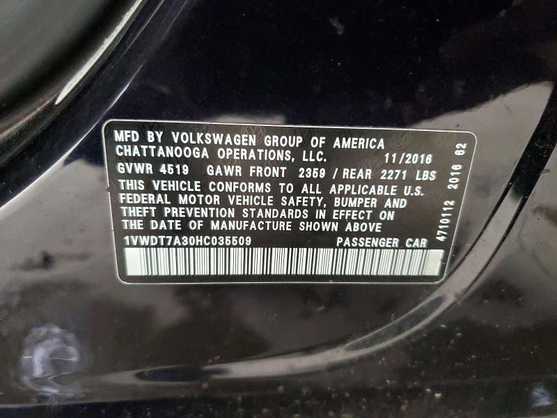 Продаж на аукціоні авто 2017 Volkswagen Passat, vin: 1VWDT7A30HC035509, номер лоту: 62441306