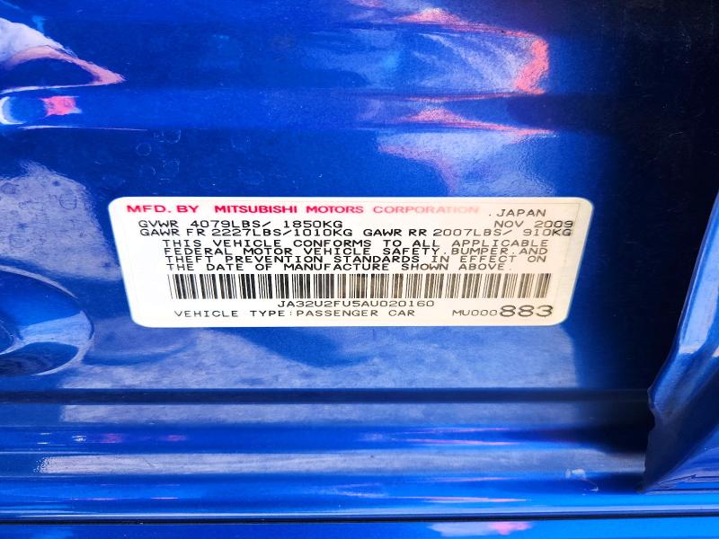 Auction sale of the 2010 Mitsubishi Lancer, vin: JA32U2FU5AU020160, lot number: 61145086