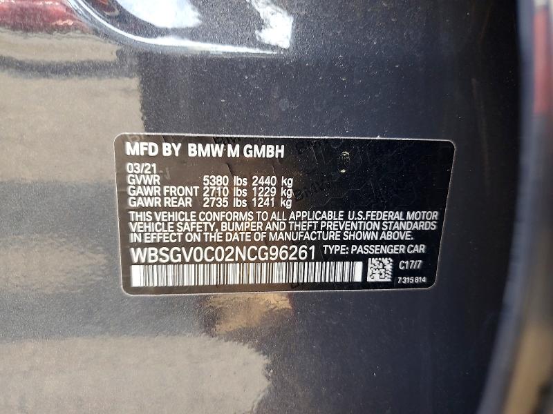 Aukcja sprzedaży 2022 Bmw M8, vin: WBSGV0C02NCG96261, numer aukcji: 85451715