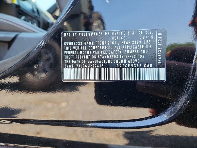 2016 Volkswagen Jetta მანქანა იყიდება აუქციონზე, vin: 3VWB17AJ7GM222416, აუქციონის ნომერი: 61781886