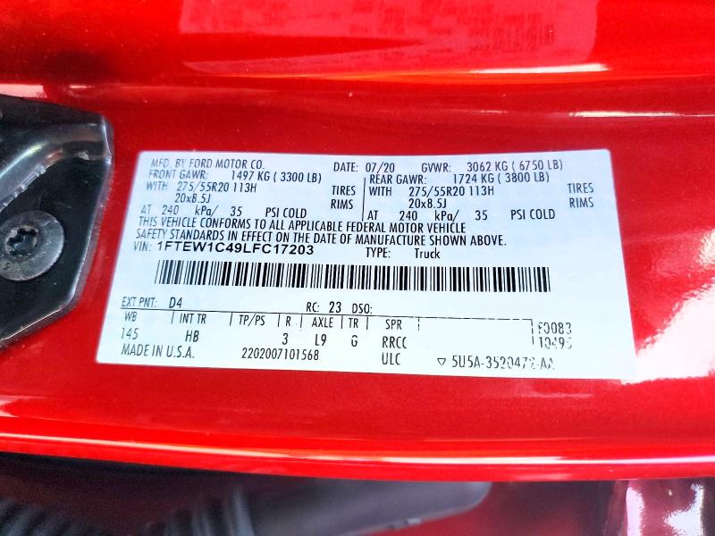Продажа на аукционе авто 2020 Ford F150, vin: 1FTEW1C49LFC17203, номер лота: 62444476