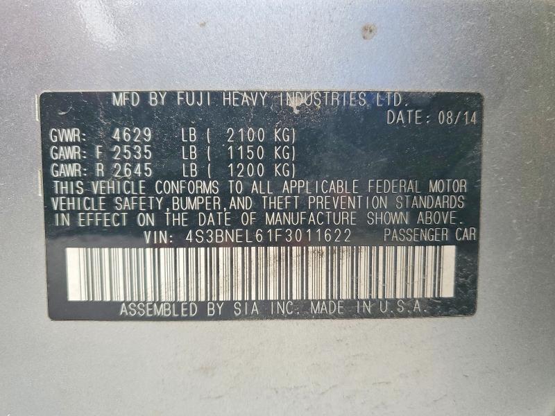 Aukcja sprzedaży 2015 Subaru Legacy, vin: 4S3BNEL61F3011622, numer aukcji: 60822006