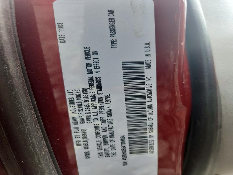 Aukcja sprzedaży 2004 Subaru Legacy, vin: 4S3BH625647304024, numer aukcji: 62576236