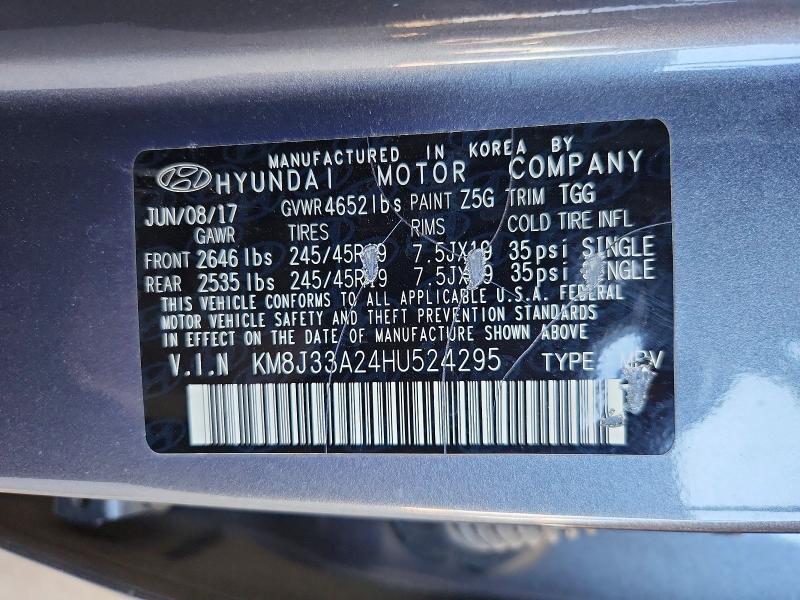 2017 Hyundai Tucson მანქანა იყიდება აუქციონზე, vin: KM8J33A24HU524295, აუქციონის ნომერი: 61506316