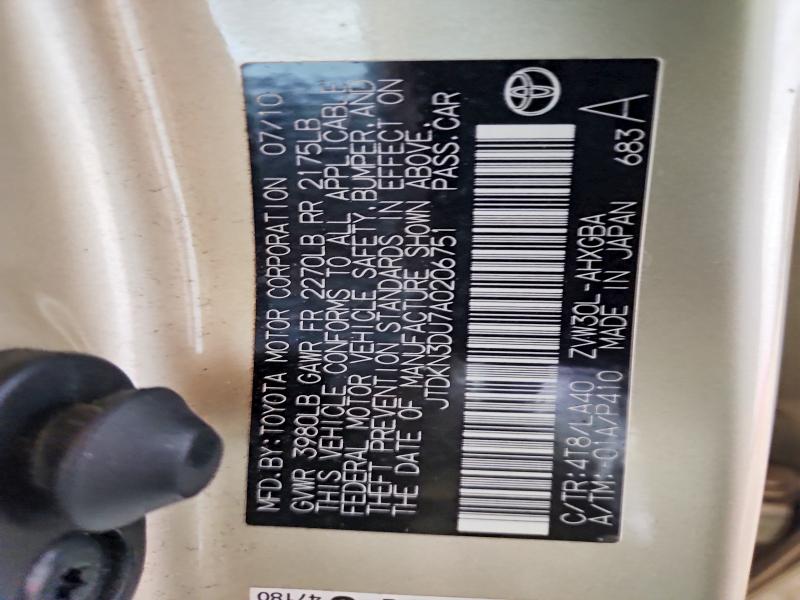 Auction sale of the 2010 Toyota Prius, vin: JTDKN3DU7A0206751, lot number: 61384246