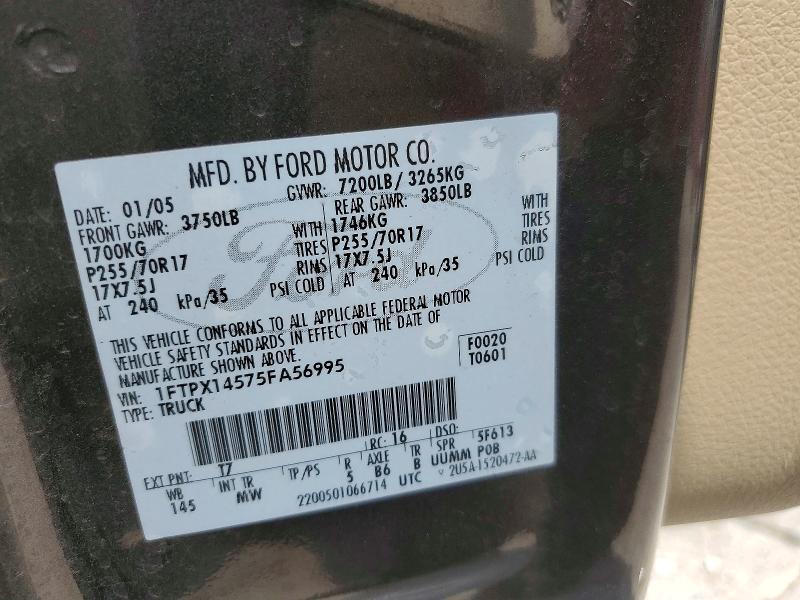 Aukcja sprzedaży 2005 Ford F150, vin: 1FTPX14575FA56995, numer aukcji: 62481796