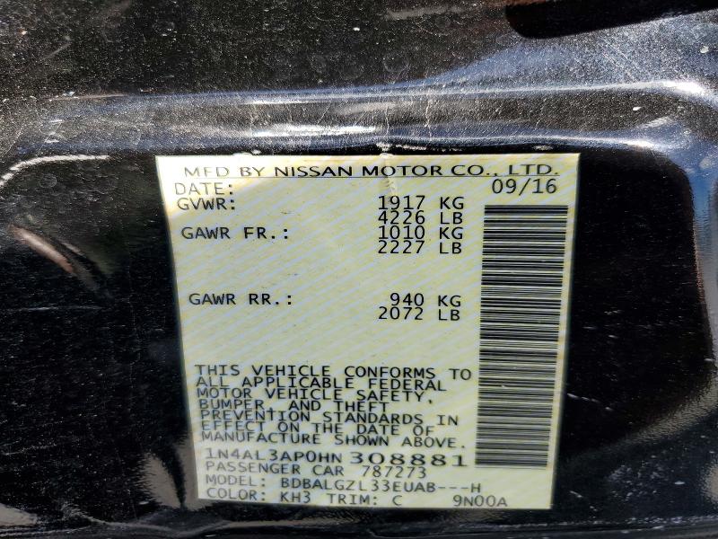 Продажа на аукционе авто 2017 Nissan Altima, vin: 1N4AL3AP0HN308881, номер лота: 62102506