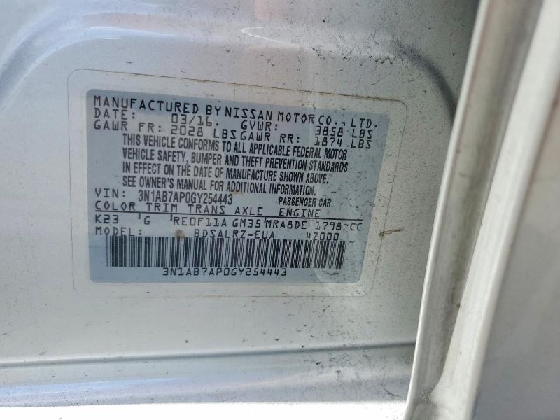 Продаж на аукціоні авто 2016 Nissan Sentra, vin: 3N1AB7AP0GY254443, номер лоту: 59989786