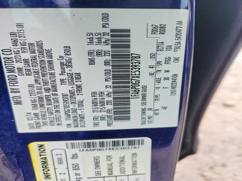 60417456 :رقم المزاد ، 1FA6P0G7XE5393787 vin ، 2014 Ford Fusion مزاد بيع