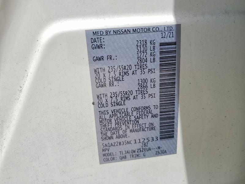 Aukcja sprzedaży 2022 Nissan Murano, vin: 5N1AZ2BJ5NC112533, numer aukcji: 60835616
