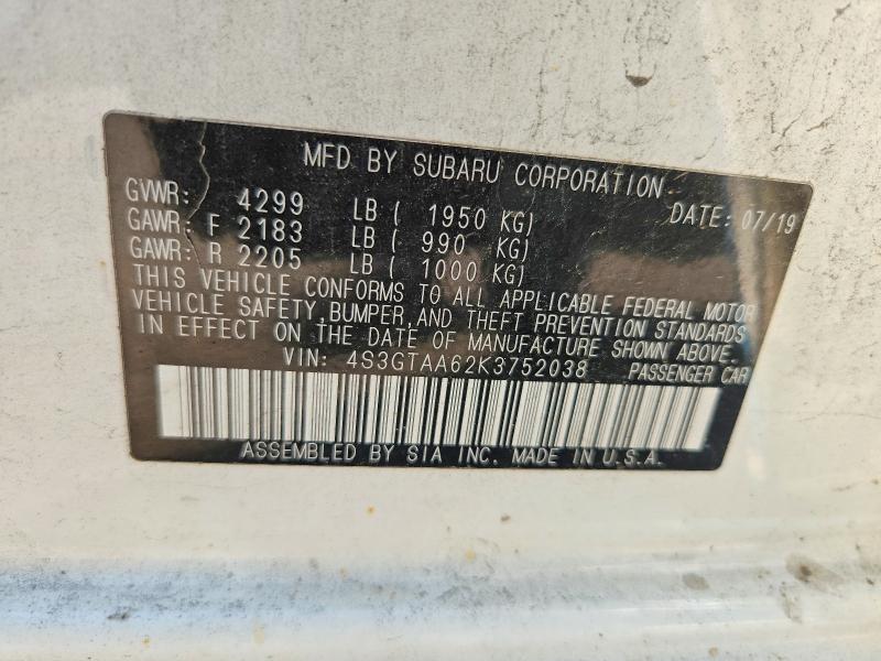Aukcja sprzedaży 2019 Subaru Impreza, vin: 4S3GTAA62K3752038, numer aukcji: 61447076