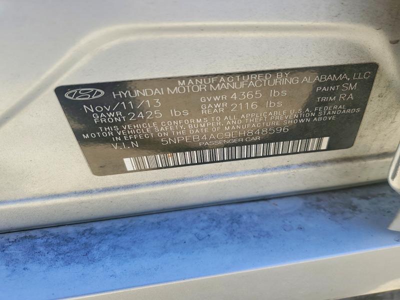 62941956 :رقم المزاد ، 5NPEB4AC9EH848596 vin ، 2014 Hyundai Sonata مزاد بيع