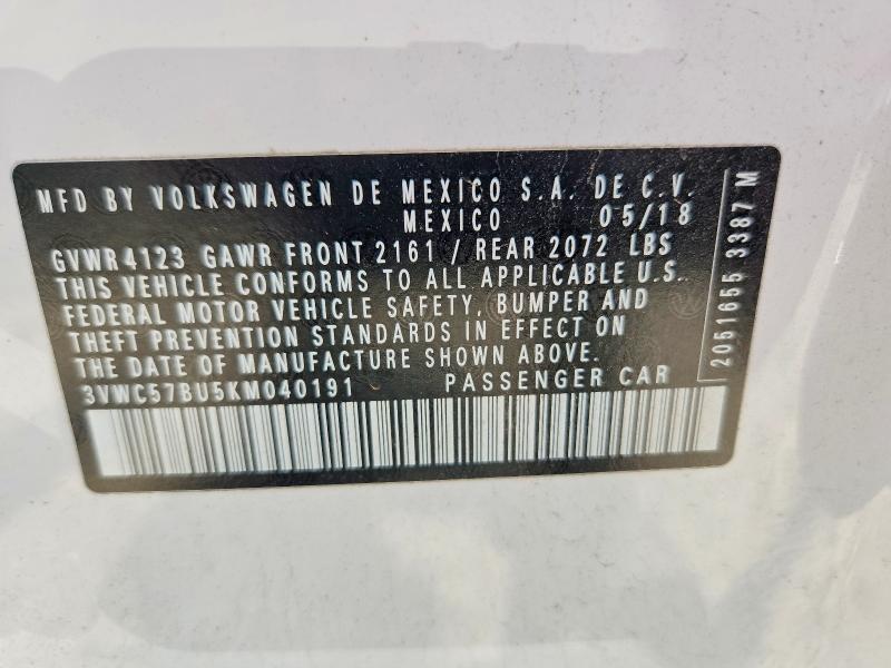 59337626 :رقم المزاد ، 3VWC57BU5KM040191 vin ، 2019 Volkswagen Jetta مزاد بيع