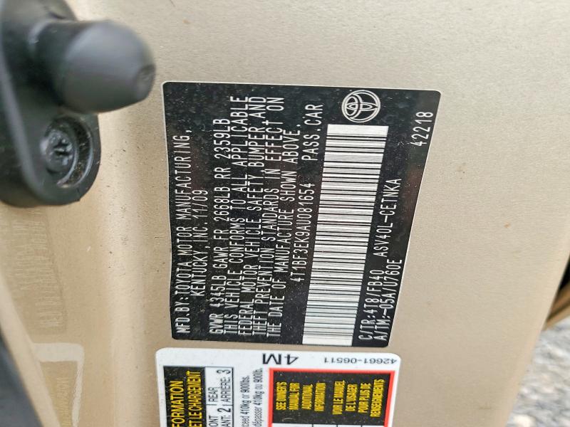 2010 Toyota Camry მანქანა იყიდება აუქციონზე, vin: 4T1BF3EK9AU081654, აუქციონის ნომერი: 61334056
