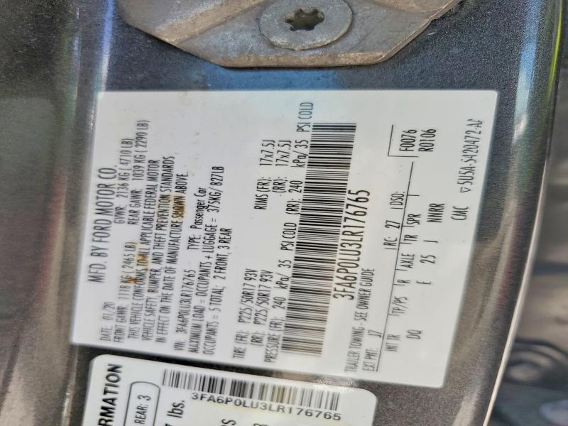 Продаж на аукціоні авто 2020 Ford Fusion, vin: 3FA6P0LU3LR176765, номер лоту: 57953486