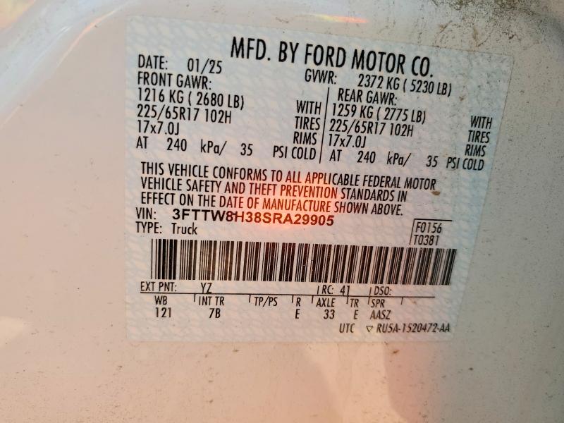 62874046 :رقم المزاد ، 3FTTW8H38SRA29905 vin ، 2025 Ford Maverick مزاد بيع