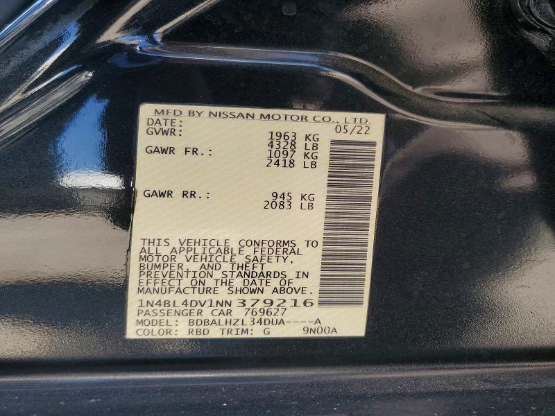 Продажа на аукционе авто 2022 Nissan Altima, vin: 1N4BL4DV1NN379216, номер лота: 60029346