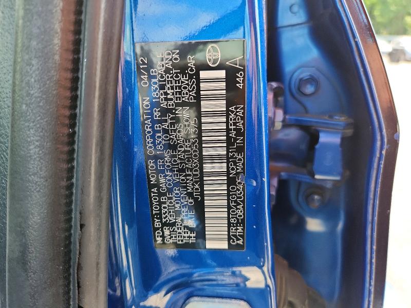 Продаж на аукціоні авто 2012 Toyota Yaris, vin: JTDKTUD3XCD531375, номер лоту: 59629456
