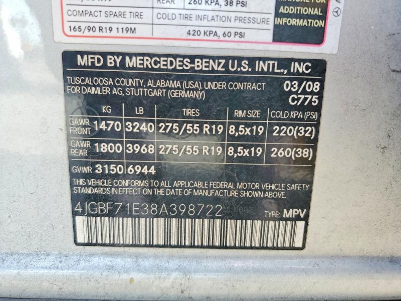 60851306 :رقم المزاد ، 4JGBF71E38A398722 vin ، 2008 Mercedes-benz Gl مزاد بيع
