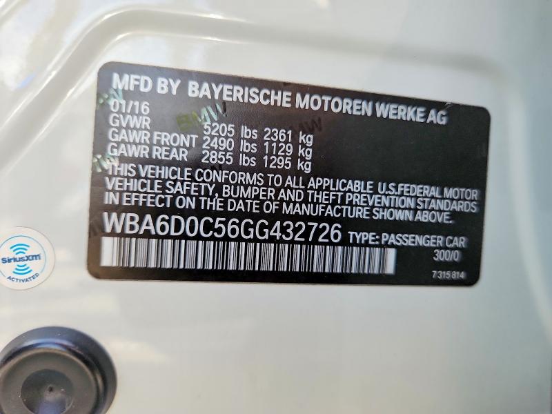 2016 Bmw 640 მანქანა იყიდება აუქციონზე, vin: WBA6D0C56GG432726, აუქციონის ნომერი: 61559256
