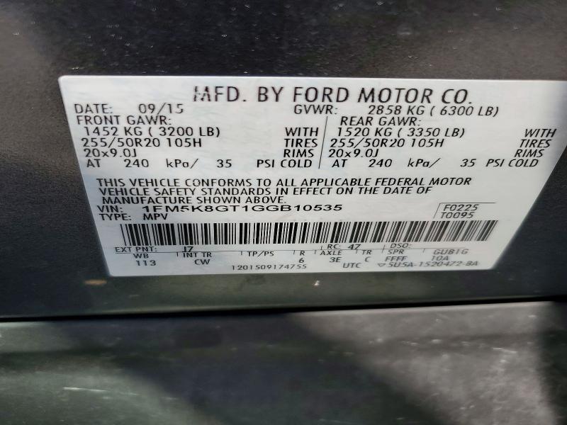 Продаж на аукціоні авто 2016 Ford Explorer, vin: 1FM5K8GT1GGB10535, номер лоту: 62098636