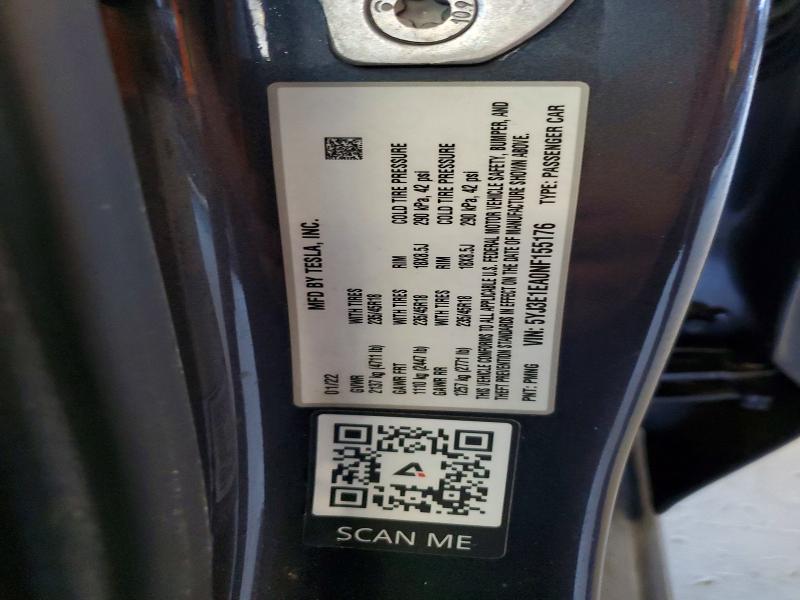 2022 Tesla Model 3 მანქანა იყიდება აუქციონზე, vin: 5YJ3E1EA0NF155176, აუქციონის ნომერი: 60873486