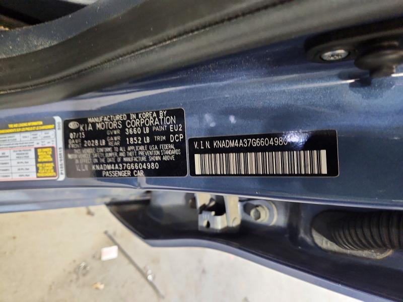60452406 :رقم المزاد ، KNADM4A37G6604980 vin ، 2016 Kia Rio مزاد بيع