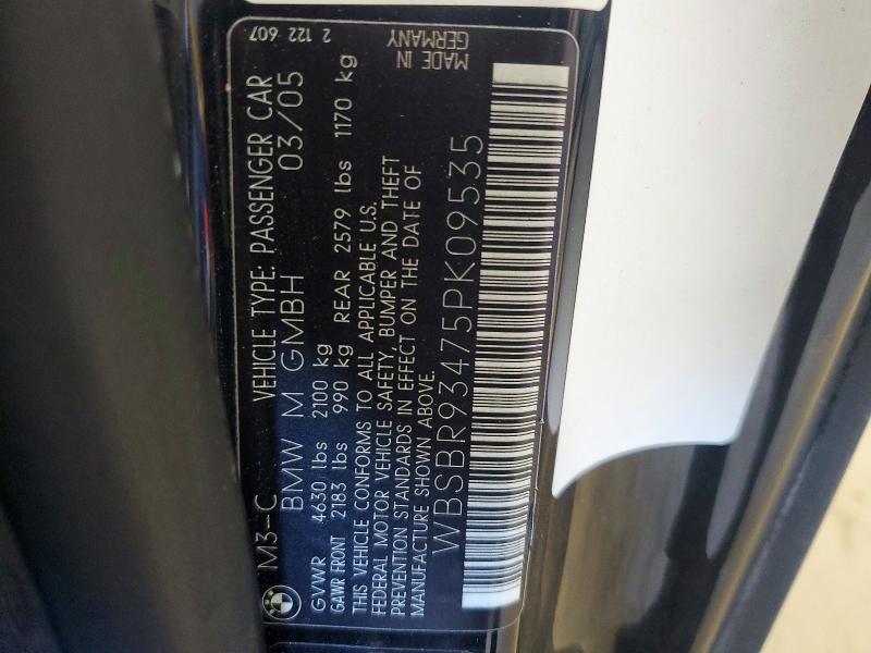 60431026 :رقم المزاد ، WBSBR93475PK09535 vin ، 2005 Bmw M3 مزاد بيع