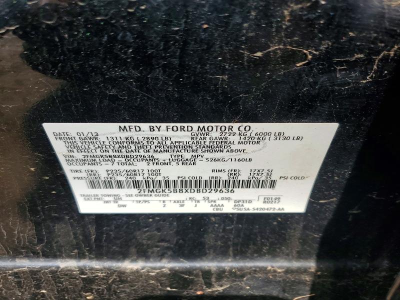 2013 Ford Flex მანქანა იყიდება აუქციონზე, vin: 2FMGK5B8XDBD29636, აუქციონის ნომერი: 59644156