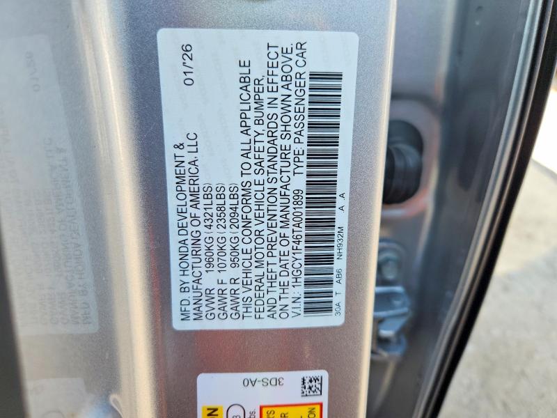 60330286 :رقم المزاد ، 1HGCY1F46TA001899 vin ، 2026 Honda Accord مزاد بيع