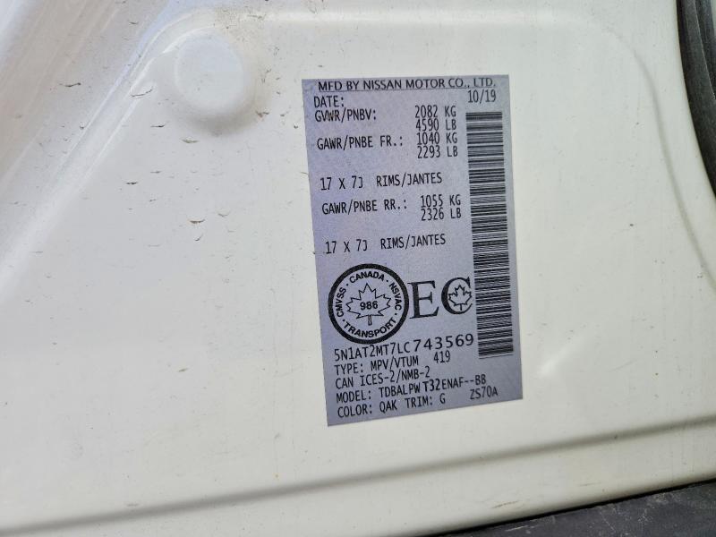 2020 Nissan Rogue მანქანა იყიდება აუქციონზე, vin: 5N1AT2MT7LC743569, აუქციონის ნომერი: 61577286