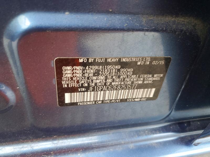 2015 Suba Impreza მანქანა იყიდება აუქციონზე, vin: JF1GPAC62F8253577, აუქციონის ნომერი: 59971106
