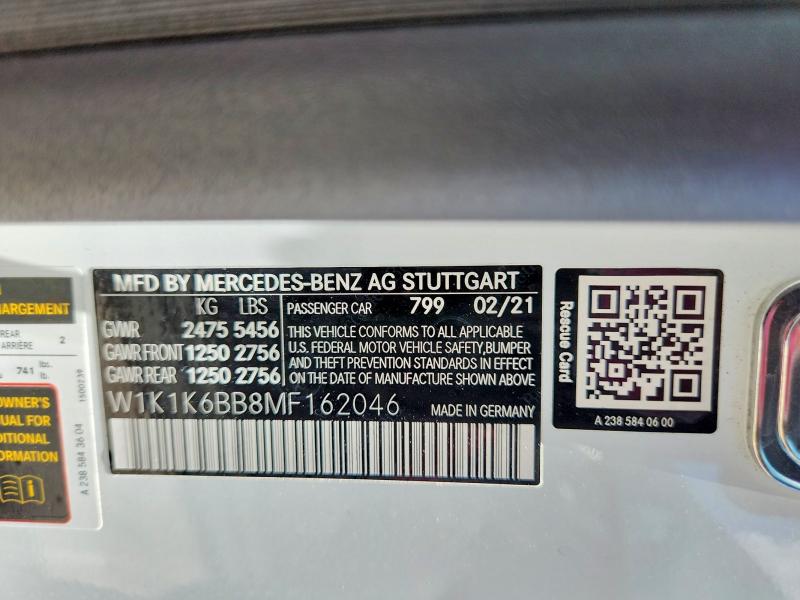 Aukcja sprzedaży 2021 Mercedes-benz E, vin: W1K1K6BB8MF162046, numer aukcji: 59900536