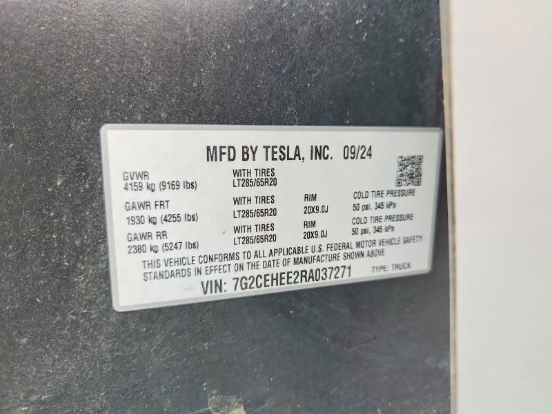 59649206 :رقم المزاد ، 7G2CEHEE2RA037271 vin ، 2024 Tesla Cybertruck مزاد بيع