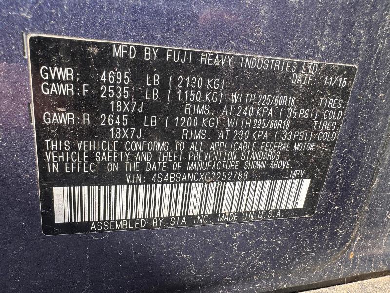 60367876 :رقم المزاد ، 4S4BSANCXG3252788 vin ، 2016 Subaru Outback مزاد بيع