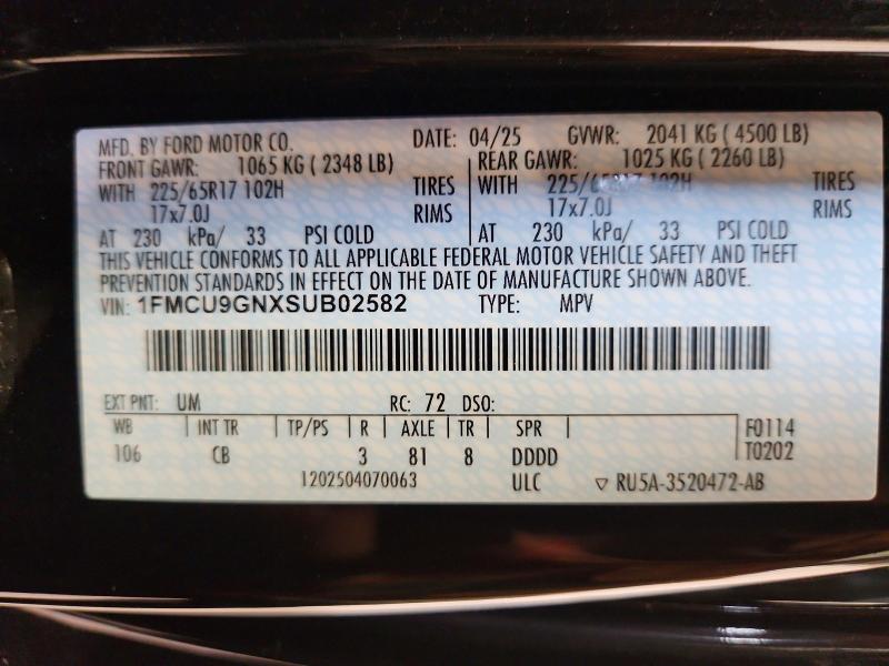 Aukcja sprzedaży 2025 Ford Escape, vin: 1FMCU9GNXSUB02582, numer aukcji: 60263136